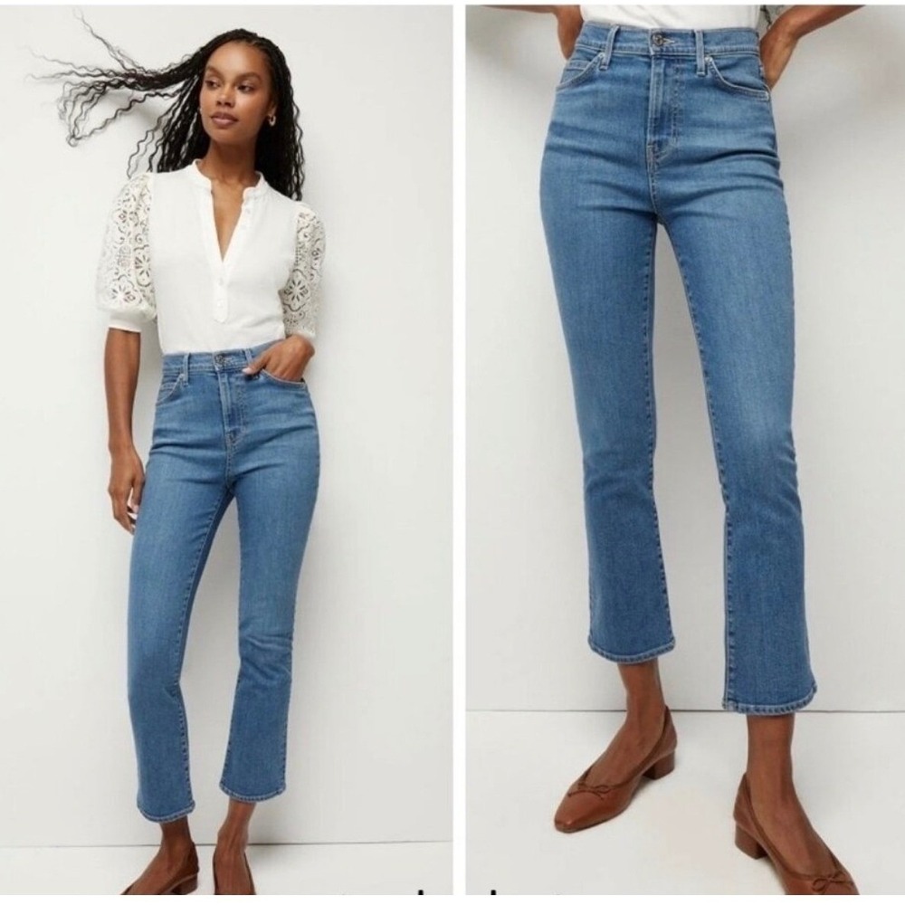 Veronica Beard Women Blue Carly Kick Flare High Rise Size 26 Cropped Denim Jeans
